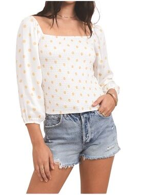 Buckle Others Follow Women's Polka Dot Smocked Alpha Peasant Top Spring Country
